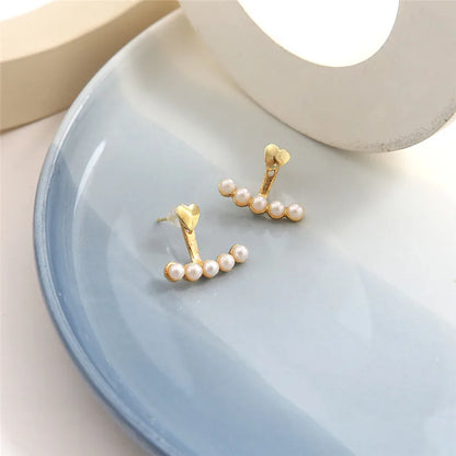 Elegant Gold Color Pearl Stud Earrings