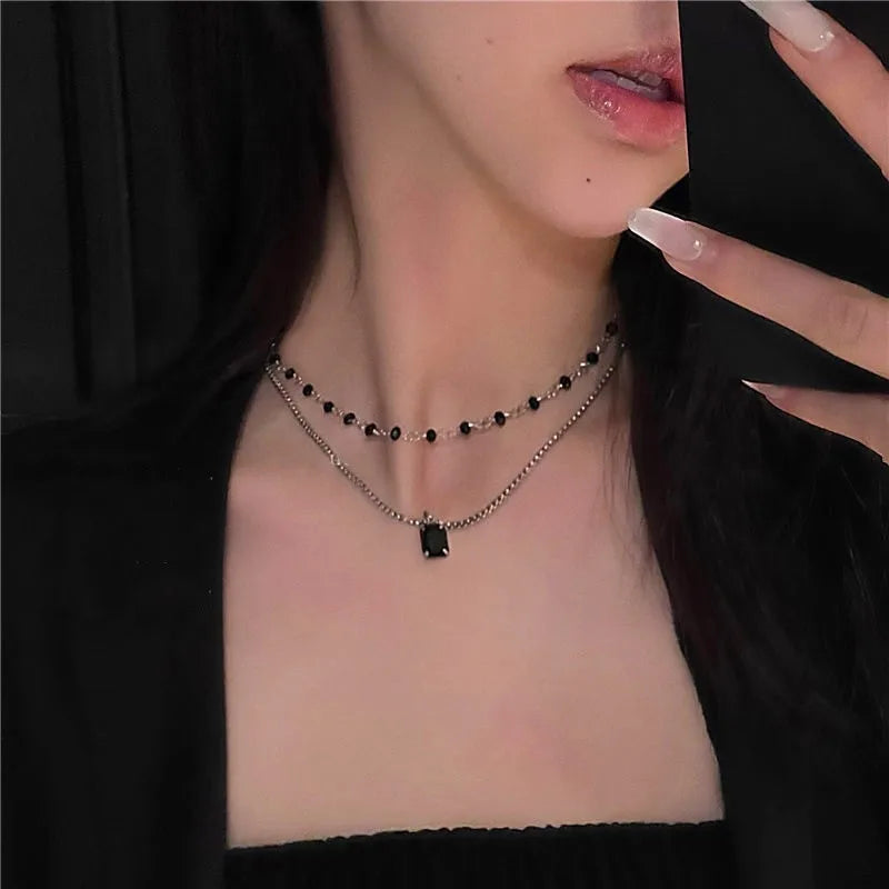 Women Choker Necklace Double Layer Beads