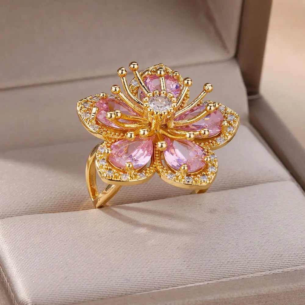 Pink Zircon Flower Rings