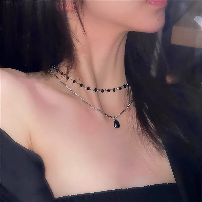 Women Choker Necklace Double Layer Beads