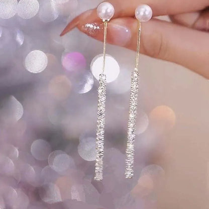 Long Tassel Pearl Dangle Earrings