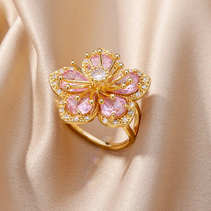 Pink Zircon Flower Rings