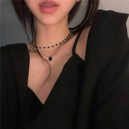 Women Choker Necklace Double Layer Beads