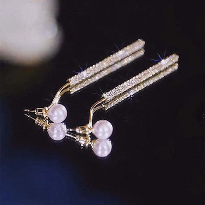 Long Tassel Pearl Dangle Earrings