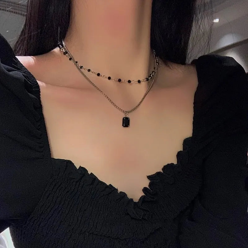 Women Choker Necklace Double Layer Beads